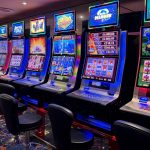 A row of colorful slot machines in a casino.